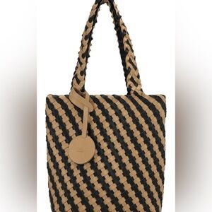 Woven Two-Tone Black and Tan Tote Bag